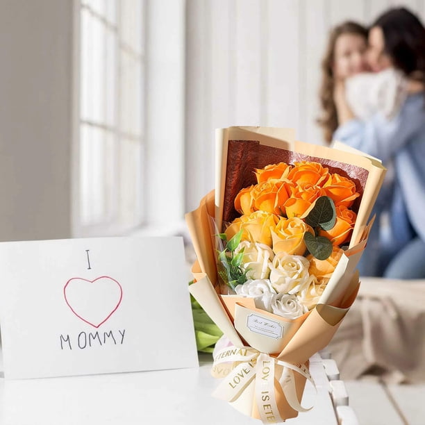 Festival de pétalos de flores de jabón de rosa artificial FESTIVO FORES FUERAS Preservado Floral Bouquet para el aniversario del Día de Valentín Naranja