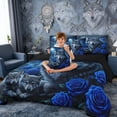 thumbnail image 5 of Erosebridal Wolf Family with Blue Roses Print Bedding Comforter Set, Jungle Night Full Bedding Set for Men and Women, Black Reversible 7 Pieces, 5 of 6
