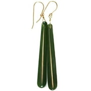 SPYGLASS DESIGNS 14k Gold Filled Nephrite Green Jade Earrings Long Narrow Smooth Teardrops Simple Drops 3 Inches Designed for Adult Women and Teen Girls