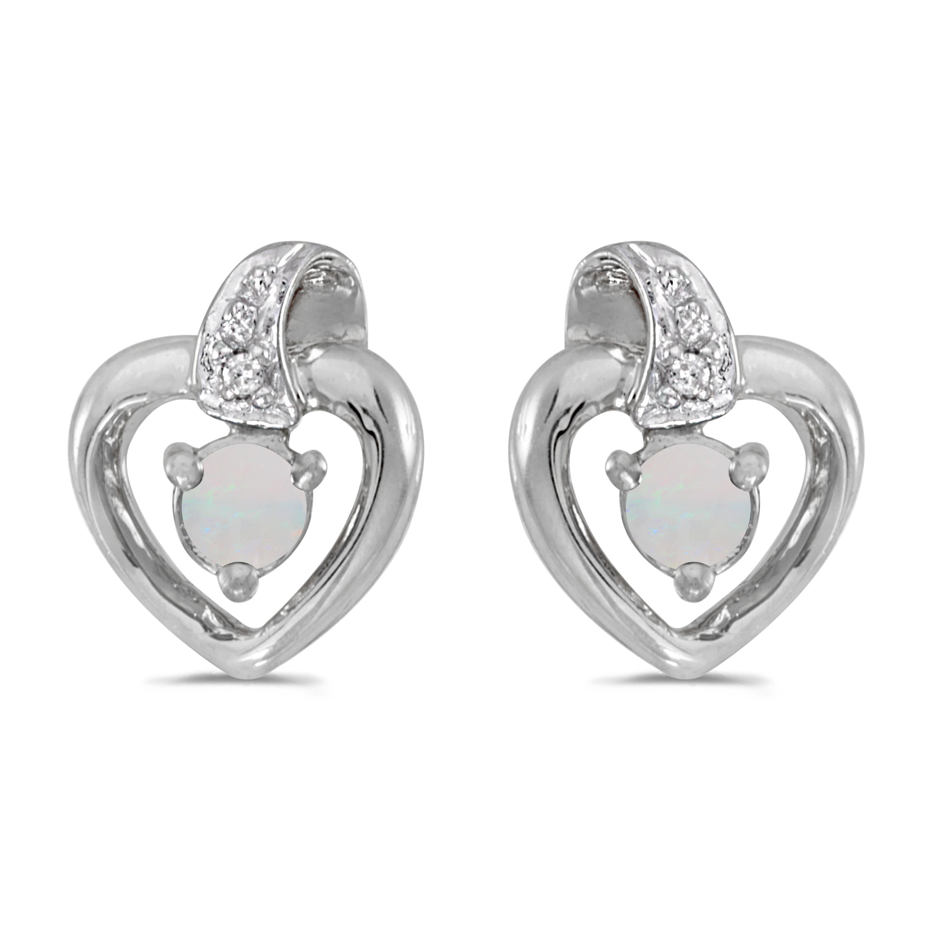Opal Double Hearts Stud Earrings White Gold Silver