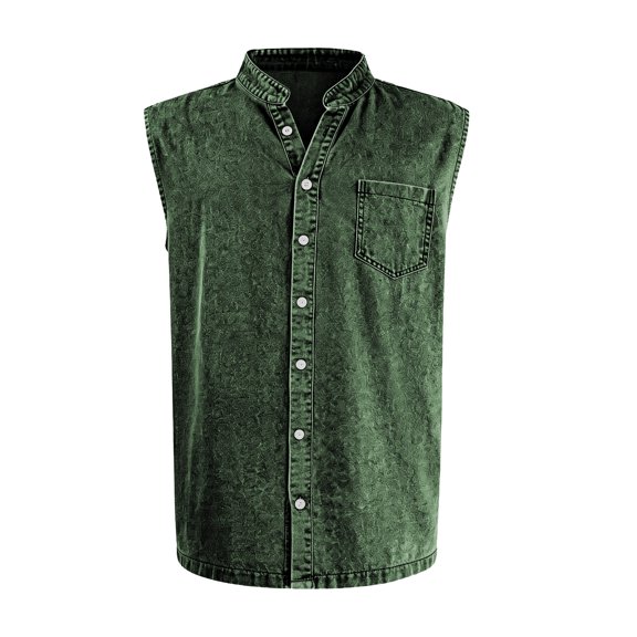 Tisuna Mens Sleeveless Shirts Button Down Breathable Casual Summer T-Shirts Mens Classic Collared Casual Shirts With Pocket For Sport Athletic Army Green Size L