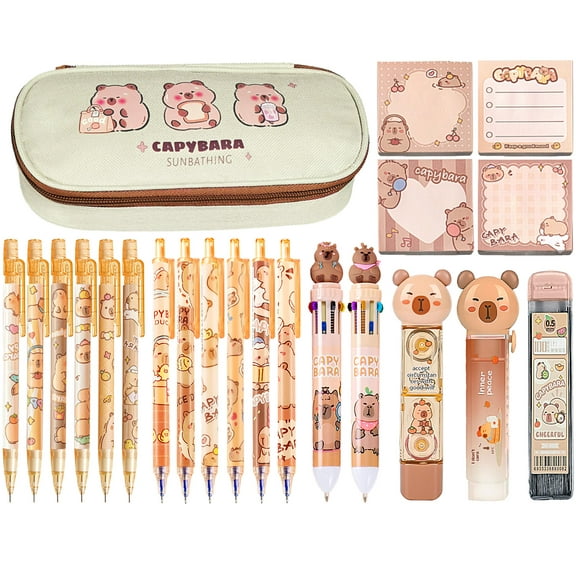 Cute Capybara Stationery Set Kawaii Stationery Birthday Christmas Gifts Includes Eraser Mechanical Pencils Erasers Correction Tape Pencil Holder Gel Pens,for Office Supplies
