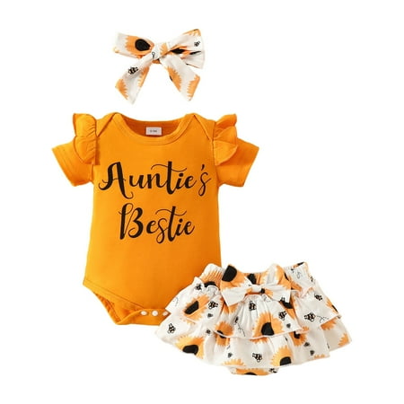eczipvz 18 Month Girl Clothes Short Sleeve Printed Bodysuit Top Cute Floral Shorts with Headband Infant Girl Clothes(Orange 6-9 Months)