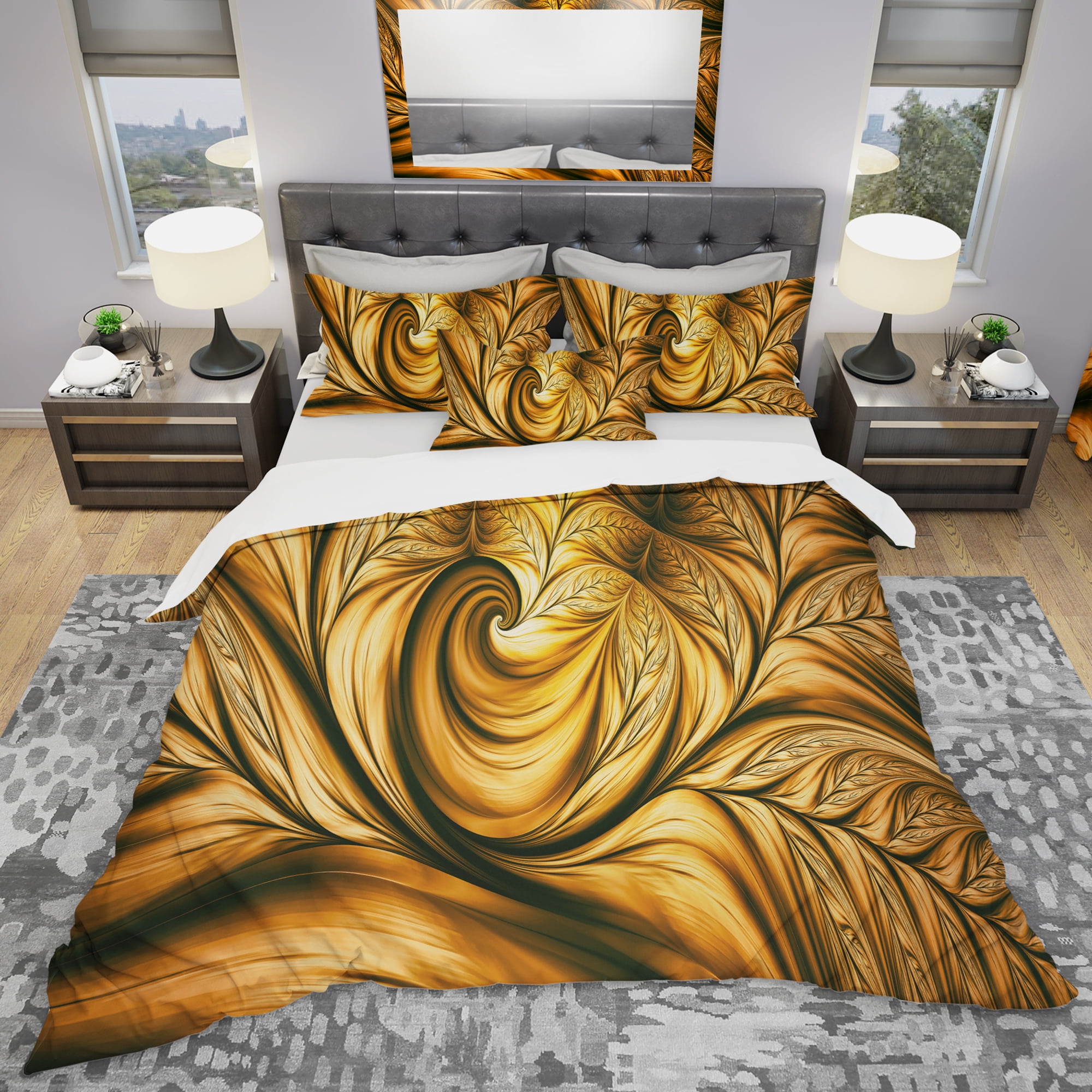 Designart 'Golden Dream Abstract' Modern & Contemporary Duvet Cover Set