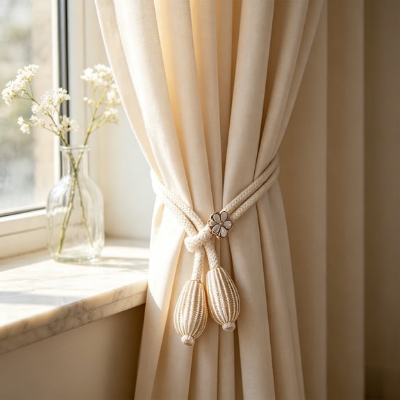 Hand Woven Curtain Tiebacks, 2PC Adjustable Curtain Holdback, 19In Decorative Boho Drape Holdbacks Rope for Home Office Window