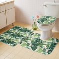 thumbnail image 4 of Tropical Plant Leaf Bathroom Rugs Set Green Palm Leaves Linen Texture Non Slip Absorbent Soft Bath Mats 3 Piece Set with Bathroom Rug, U-Shaped Floor Mat, Toilet Seat Cover Large Size, 4 of 9