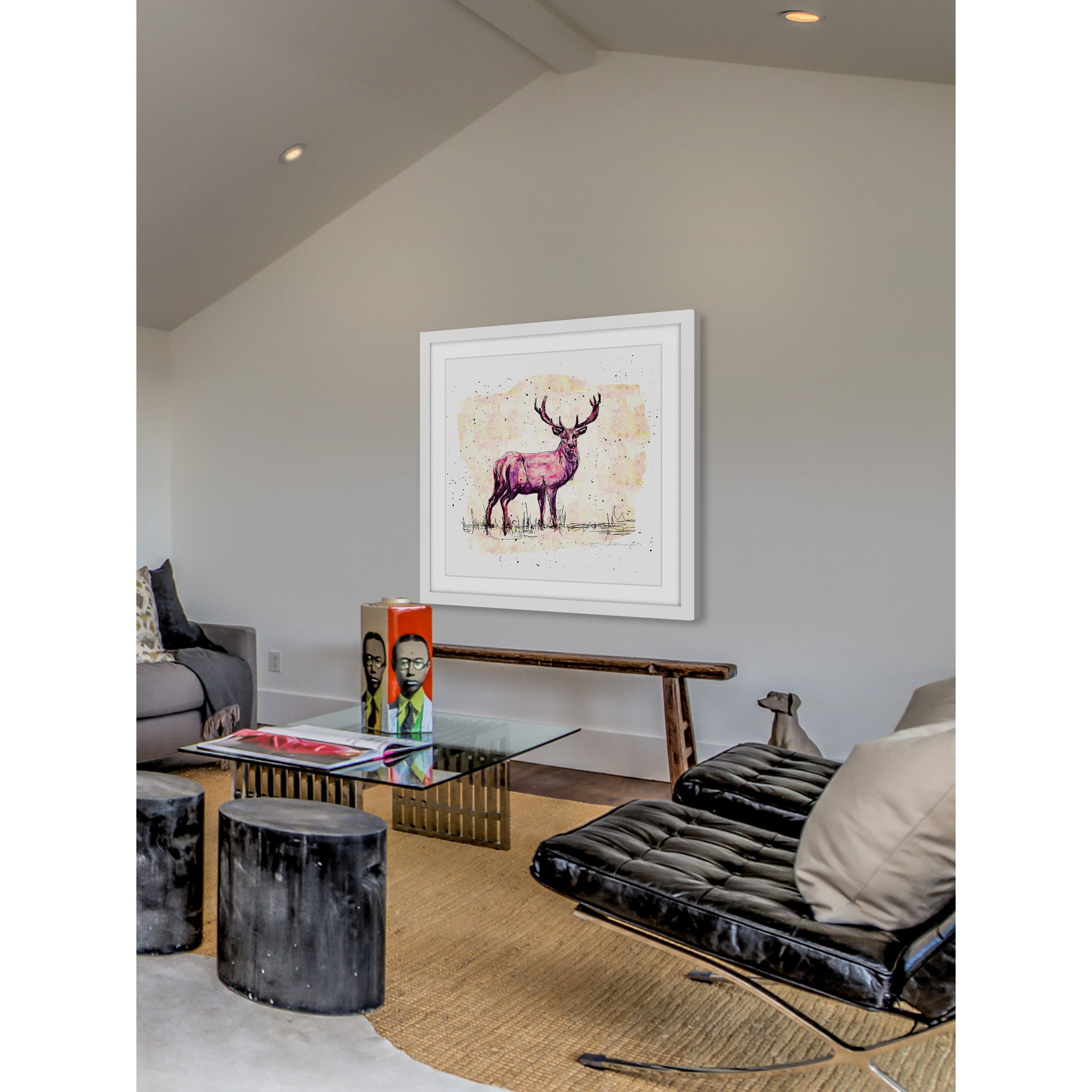 "Cerf Rose Creme" Framed Painting Art Print, 24" x 1.5"