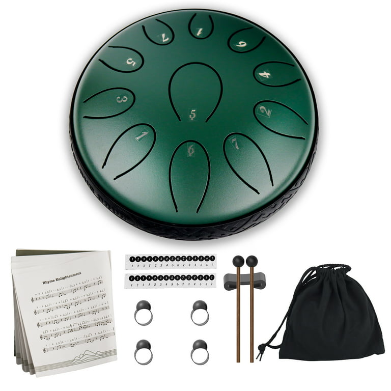 Steel Tongue Drum 11 Notes 6 Inch C-Key Steel Drum for Beginners, Steel  Alloy Drum, Percussion Handpan Drum,Music Book, Nice gift Balmy Drum Set  for Kids Adult Musical Education - green 