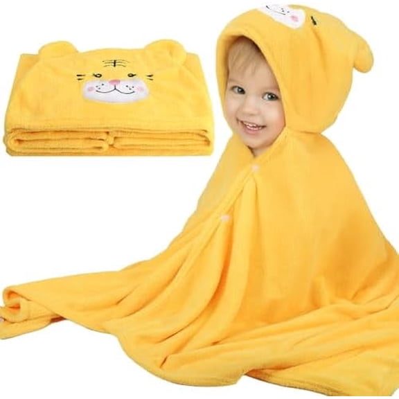 Toddler Bath Towel, Baby Hooded Towel, Ultra Absorbent Soft Shower Towel, Unisex Baby Bath Towel, Baby Towels with Hood for Kids Boys Girls, 27.5" x 55" (Yellow-Tiger)