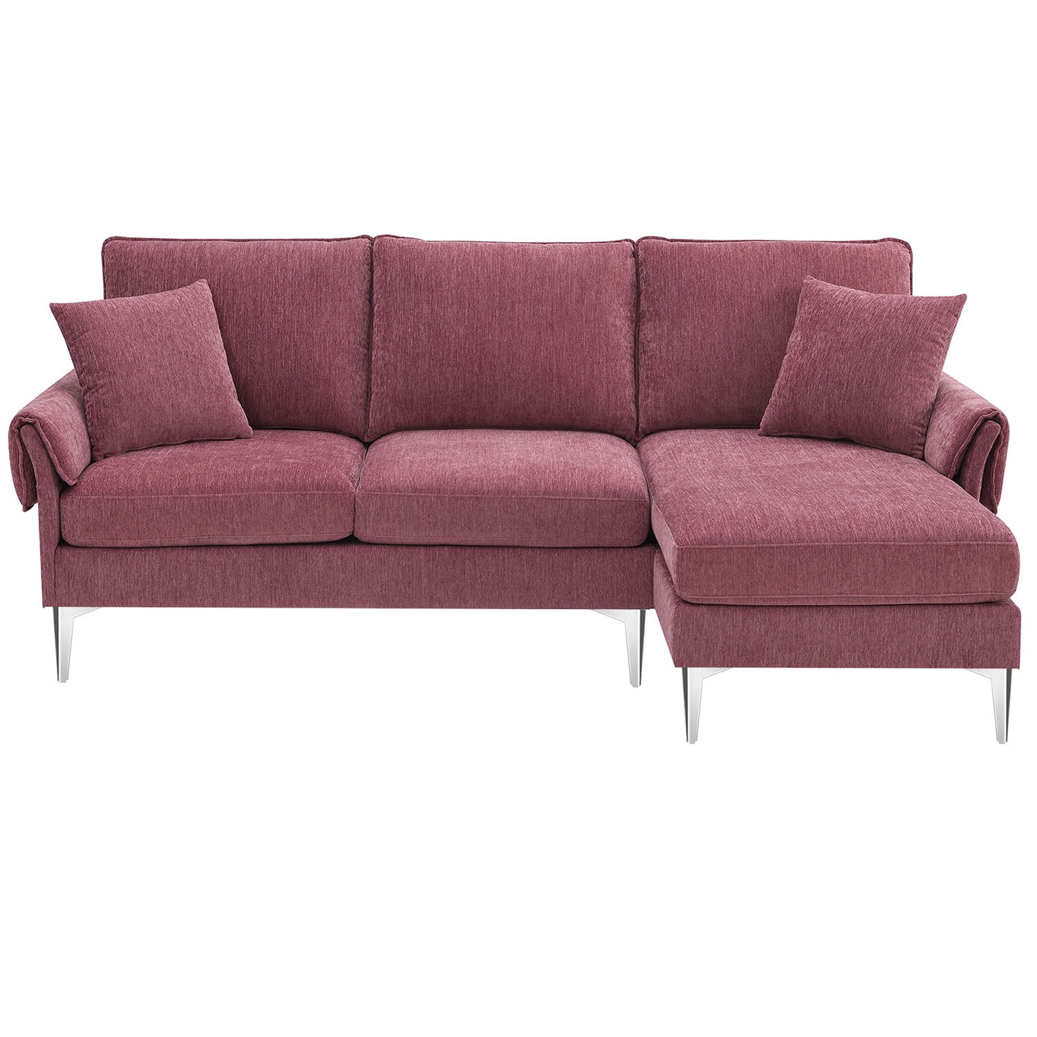 Kadyn 84 " Convertible Sectional Sofa, Modern Chenille L-Shaped Sofa Couch with Reversible Chaise Lounge and Pillows , Fabric Sofa for Living Room, Pink