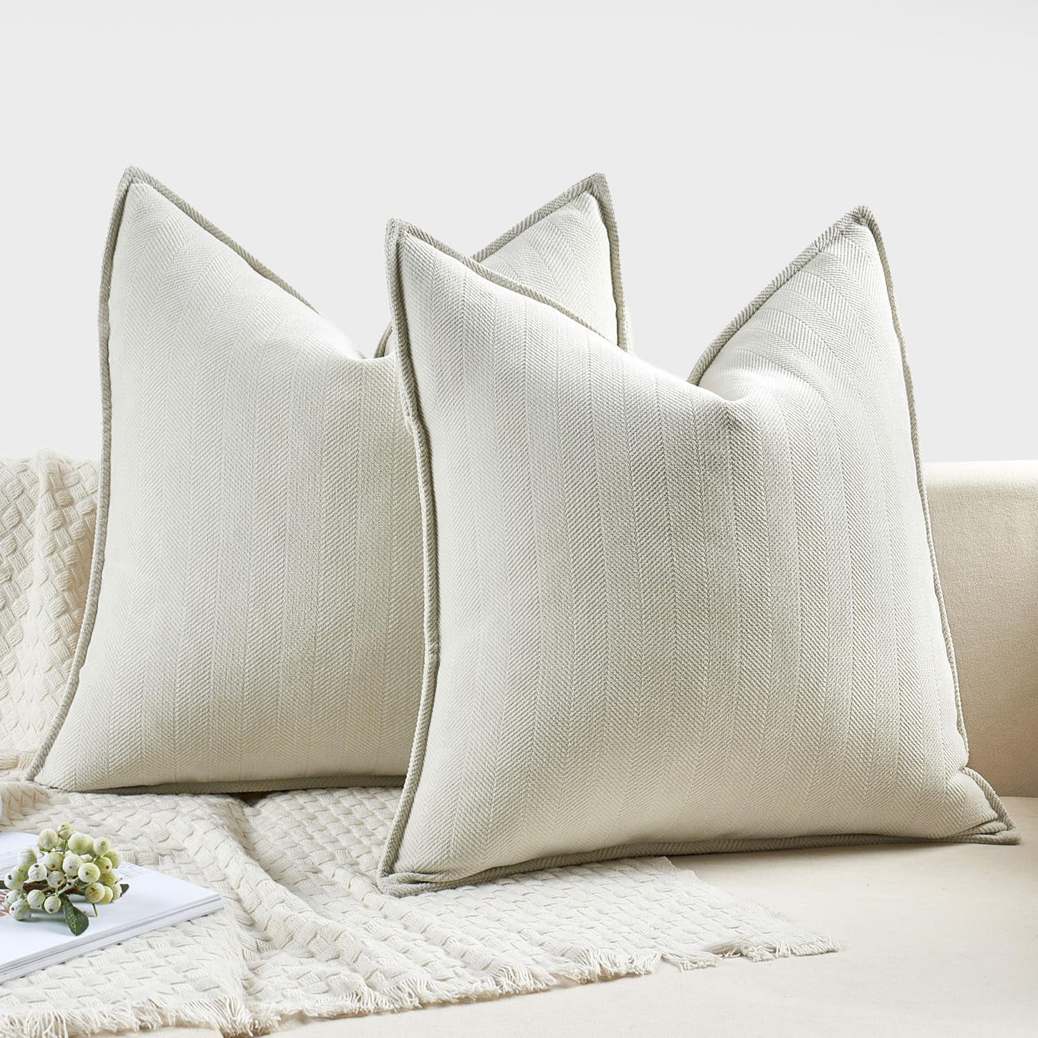 Pack of 2 White 20x20 Inch Decorative Pillow Covers Soft Chenille Couch Throw Pillows Farmhouse Cushion Covers for Sofa Bedroom Living Room