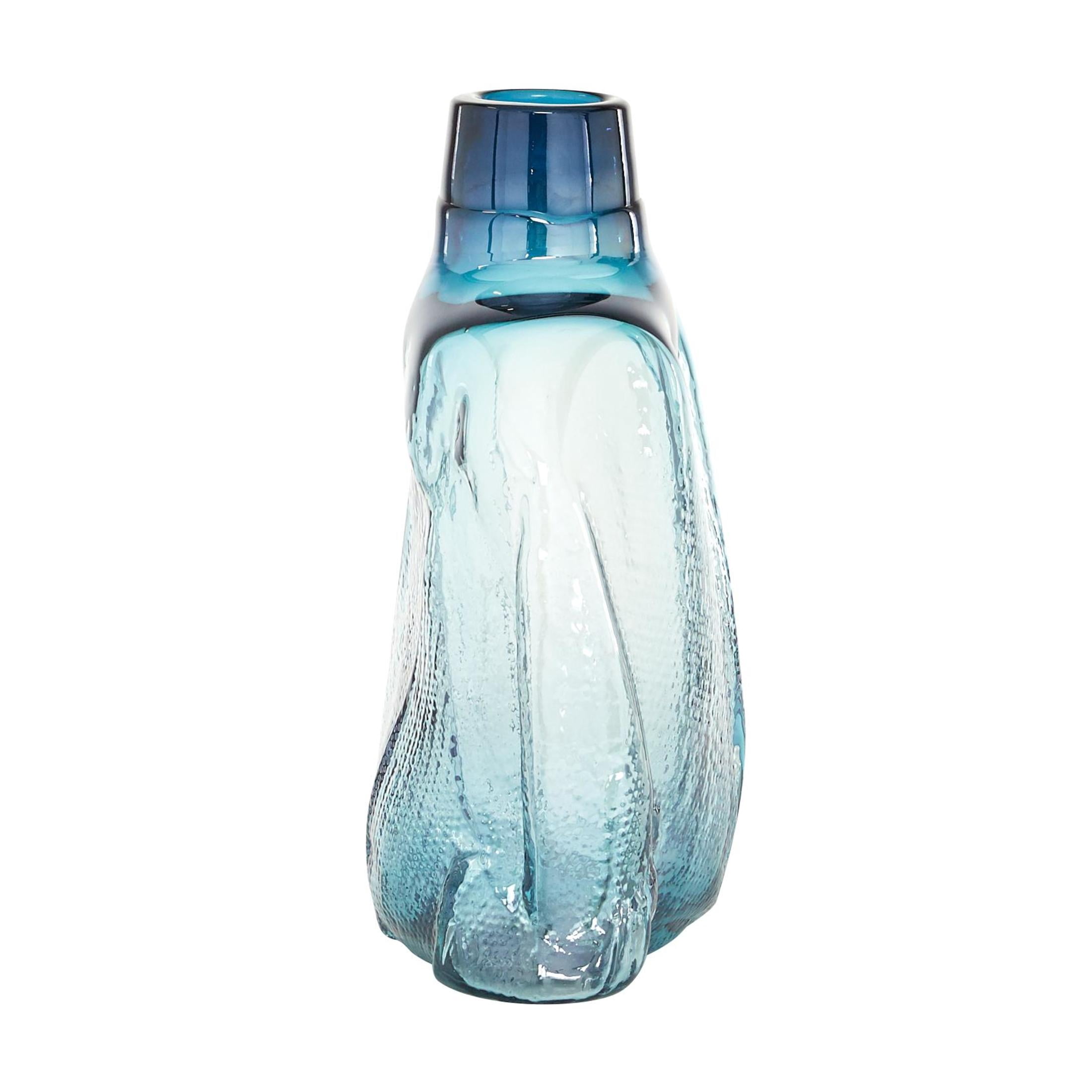 DecMode 12" Abstract Handmade Blown Blue Glass Vase