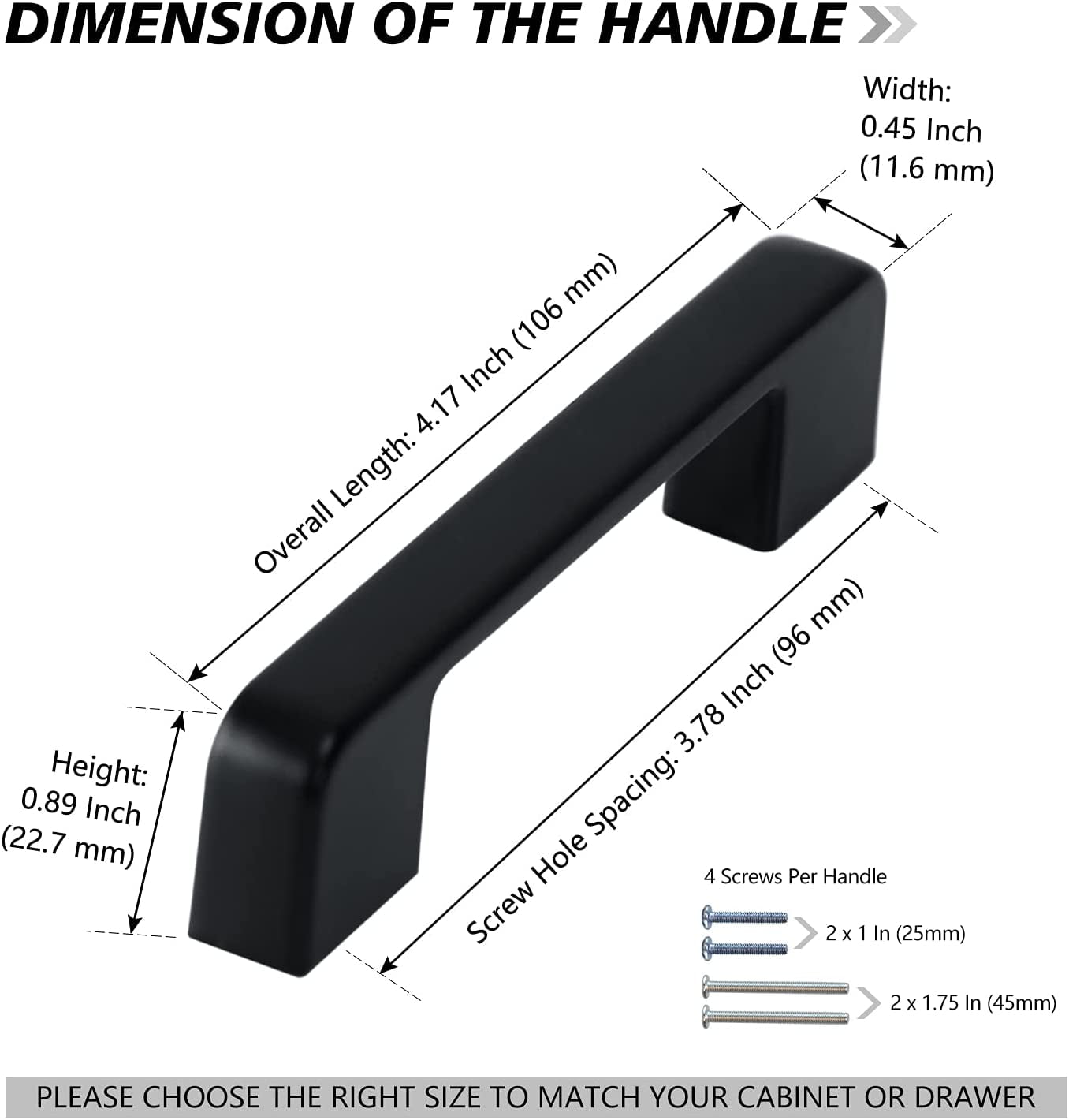 10 Pack 3.7" Kitchen Cabinet Handles Black Cabinet Pulls