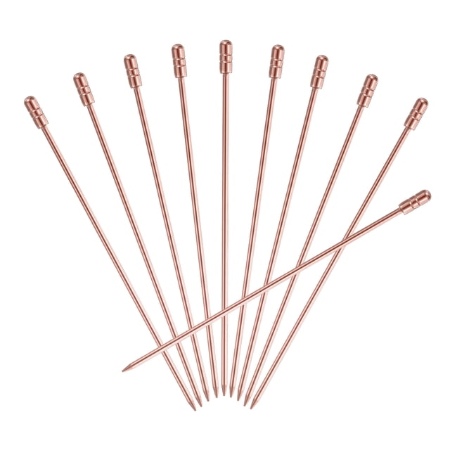 Uxcell 10Pcs Stainless Steel Cocktail Toothpicks, 4.25 Inch Metal Cocktail Picks Fruit Sticks, Rose Gold Cylinder