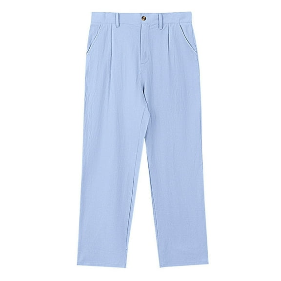 Gyexs Mens Dress Pants Stretch Expandable Waist Suit Pleated Front Slacks Loose Fit Lightweight Summer Beach Trousers Spring Summer Clothes Light Blue, Szie L