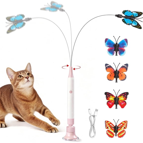 Potaroma Interactive Spinning Butterfly Cat Wand, Rechargeable Touch-Activated Teaser with Suction Cup, Self-Play & Handheld Mode for Indoor Kittens