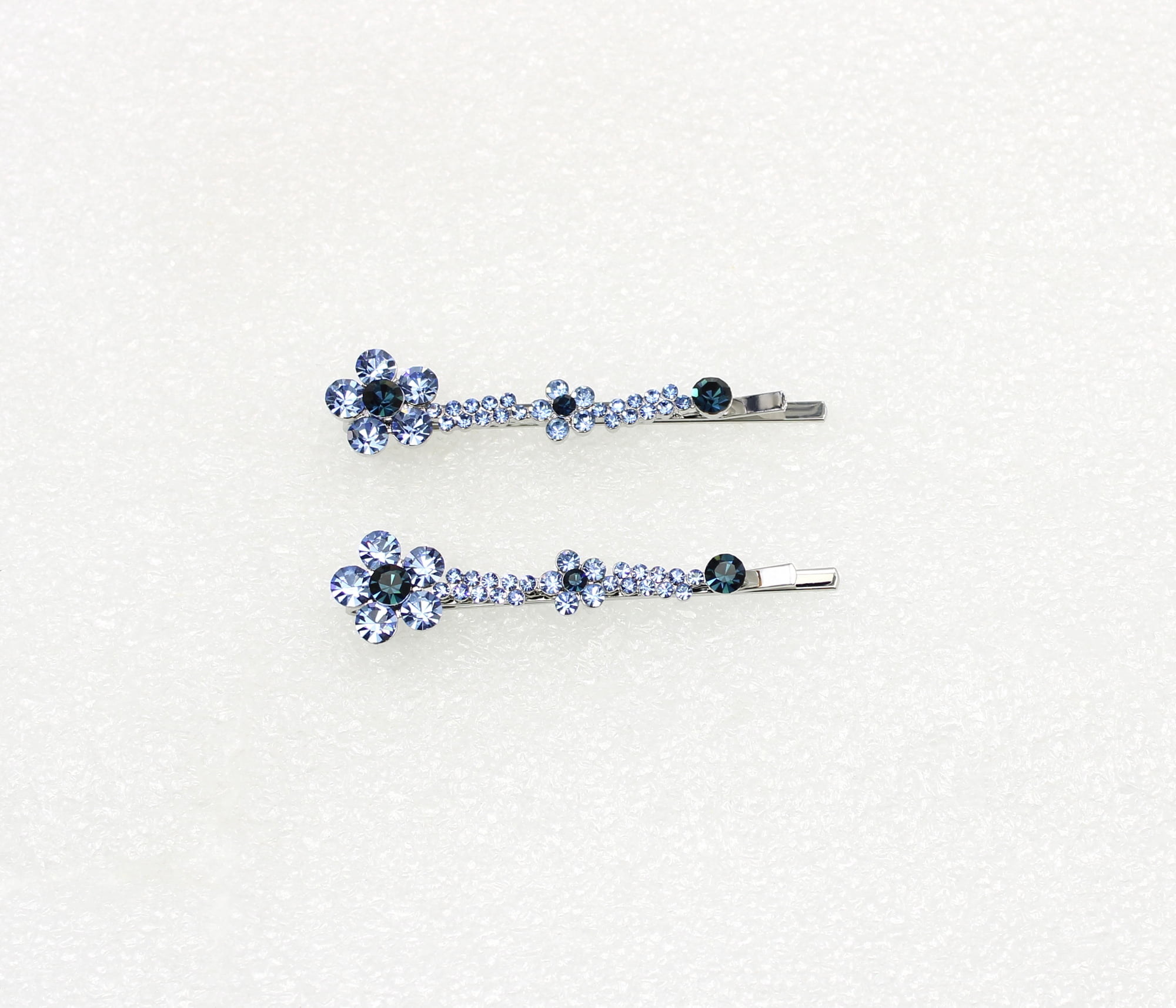 Faship A Pair Of Navy Blue Rhinestone Crystal Floral Hair Clip Pins 2 Pcs