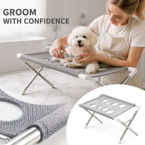 Pet Grooming Hammock for Small Dogs Cats,24 Inch Stainless Pet Bathing Rack with Scratch Restraint and Dog Grooming Holder,Pet Sling for Cats and Small Dogs,Foldable Portable,Nail Trimming