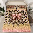thumbnail image 2 of Manfei Cheetah Pattern Twin Sheet Sets,Leopard Print Bowtie Twin Fitted Sheet,Pink Gold Glitter Print Flat Sheet For Girls Kids,Luxury Bedroom Decor,3 Pieces, 2 of 7