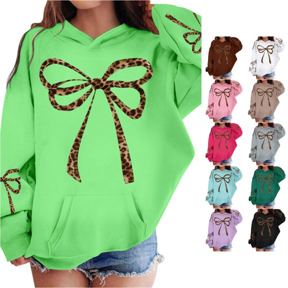 Leopard Print Girls Hooded Sweatshirt Soft Pullover with Pocket for Casual Wear Cat Pocket Sweater