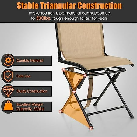 LDAILY Moccha 360-degree Swivel Blind Chair Foldable Hunting Chair w/Mesh Back & Non-Slipping Pads Multi-Position X Steel Frame Portable Outdoor Chairs for Camping Hunting Fish
