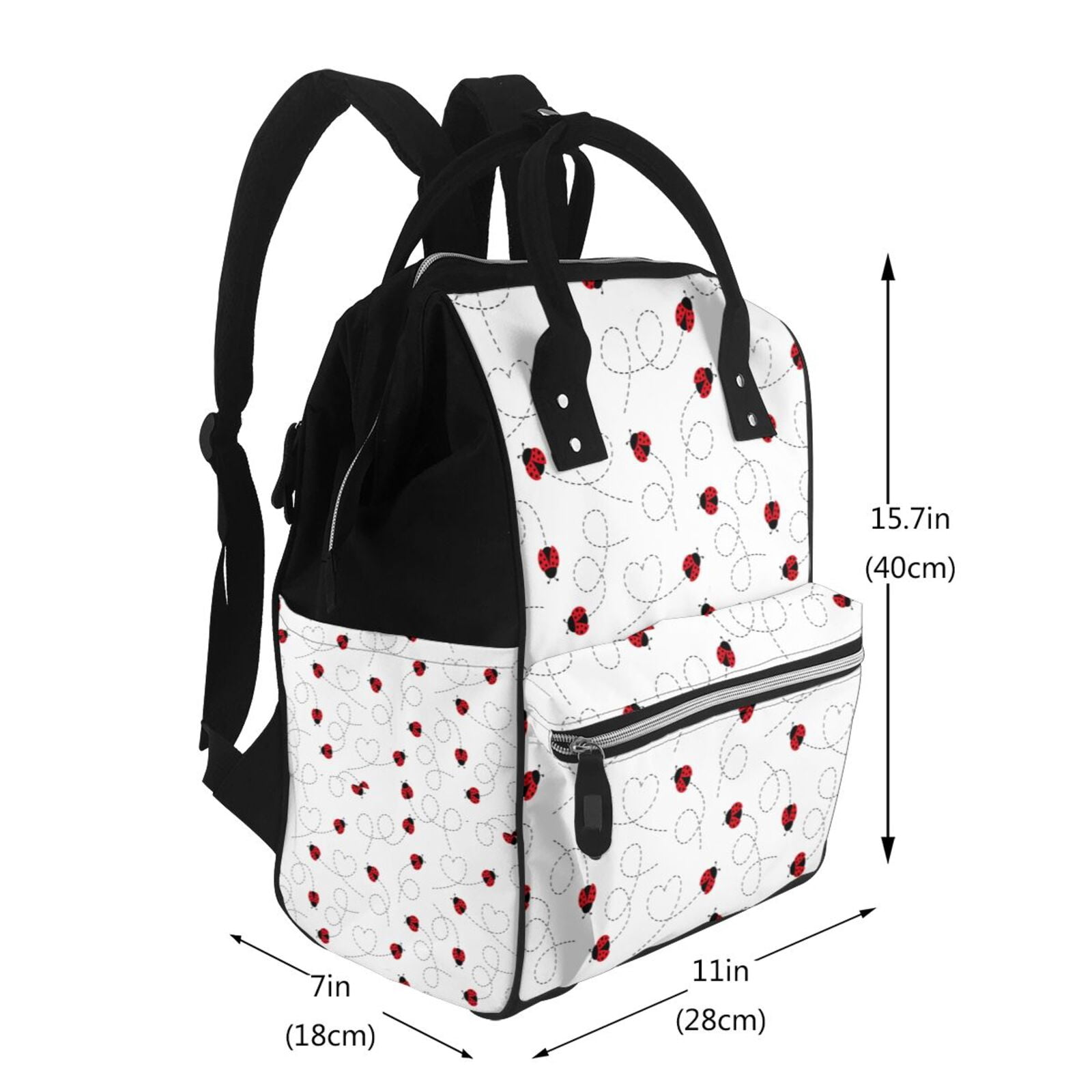 Ratiio Ladybugs Flying On Dotted Route Mummy Backpack - Waterproof Twill Canvas, Large Capacity Diaper Bag with Multiple Pockets and Adjustable Straps