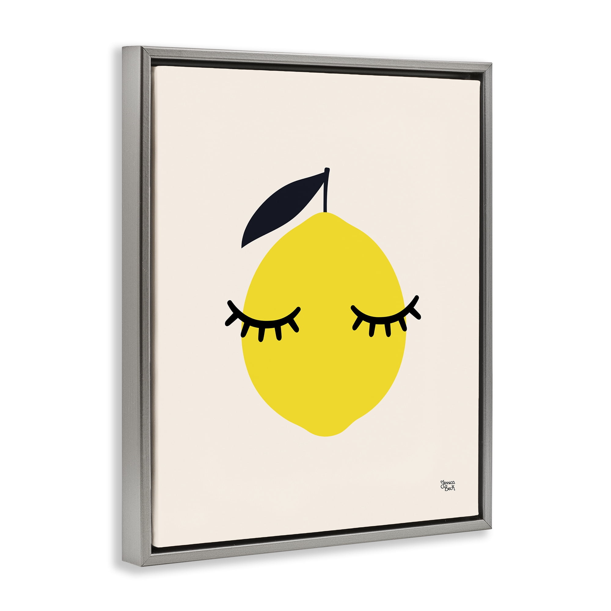 Stupell Industries Lemon with Eyelashes Food & Beverage Painting Gray Floater Framed Canvas Art Print Wall Art, 25 x 31