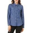 thumbnail image 5 of MODA NOVA Junior's Point Collar Long Sleeve Button Down Chest Pockets Denim Shirt, 5 of 6