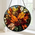 Autumn Stained Glass Suncatcher, Round Window Panel with Pinecones ...