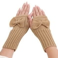 thumbnail image 2 of Women's Short Bow Knit Wrist Warmers, Cute Fingerless Gloves with Bow Design, Autumn Winter Wrist Warmers, Stretchy Wool Blend Fingerless Gloves for Typing and Daily Use Yellow, 2 of 3