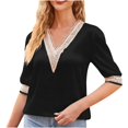 thumbnail image 1 of Birdeem Chemise Mode pour Femmes à Col en V en Dentelle Satinée à Manches Mi-Longues Haut à Manches Courtes Haut/blouse à Col en V, 1 of 6