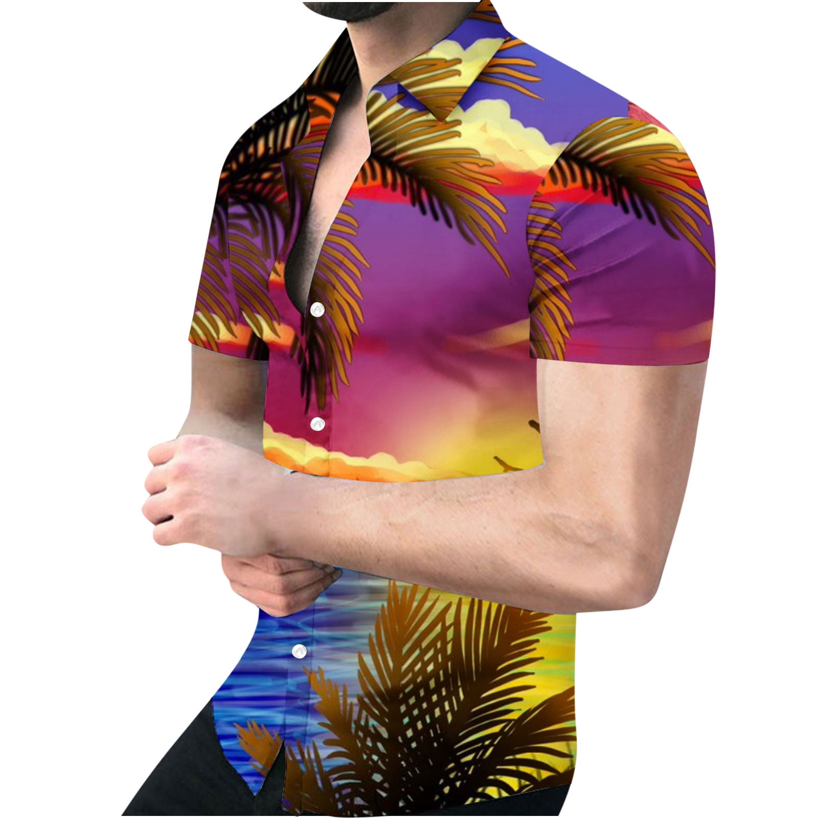 VSSSJ Shirts for Men Loose Fit Button Down Casual Short Sleeve Tropical  Plants Printing Tshirt Summer Holiday Beach Hawaiian Style Shirt Purple  XXXXL