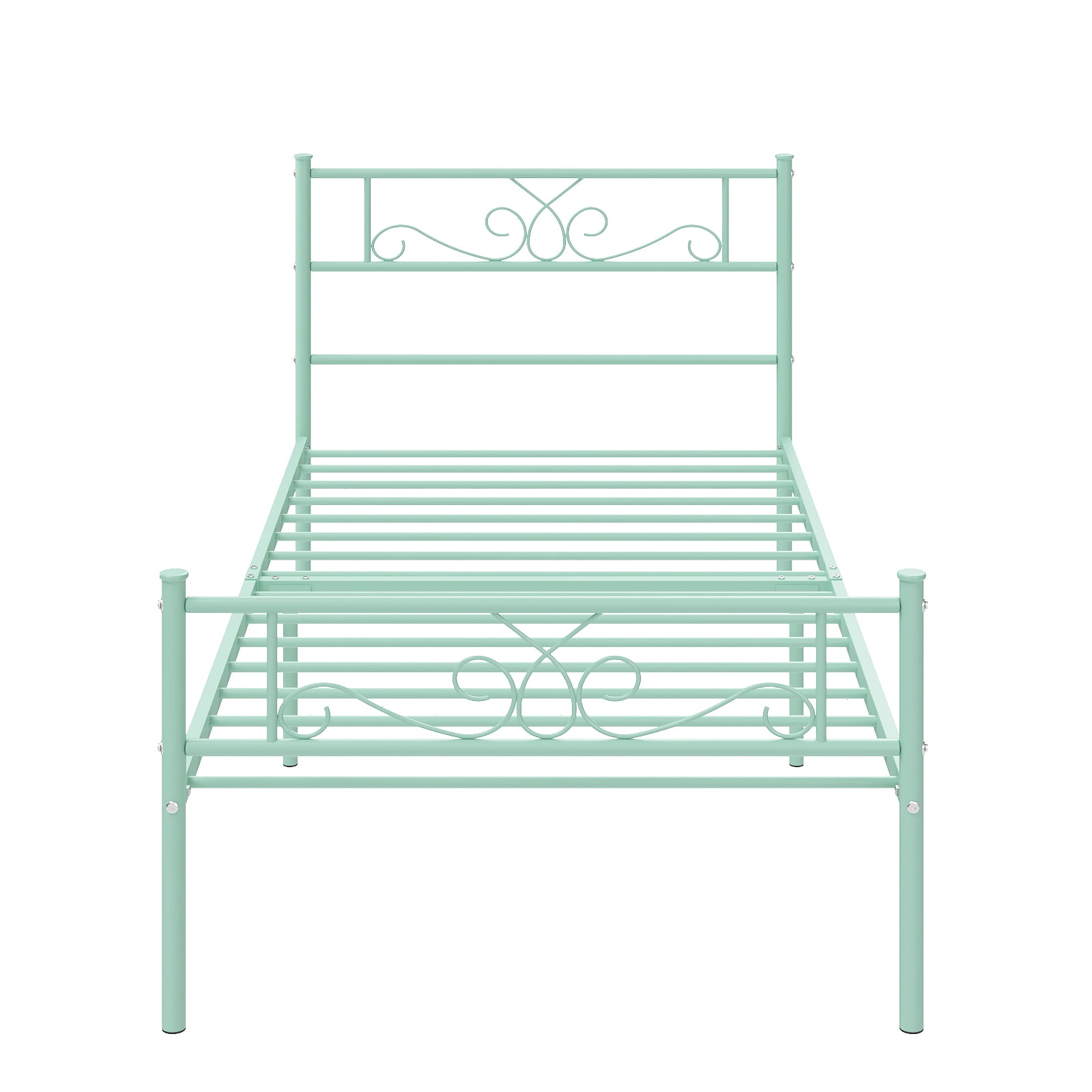Yoneston Twin Size Metal Platform Bed Frame with Headboard, 12.7” Single Bed Frame for Kids, Teens, Adult Bedroom Furniture, Mint Green