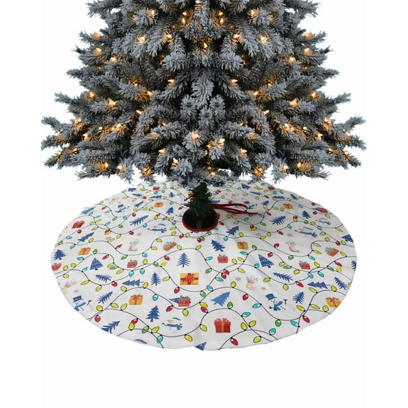 Christmas Christmas Tree Skirt 48 Inches Large Christmas Skirt Tree, Colorful Lights Xmas Tree Winter Snowman Snowflake Tree Skirt Christmas Decorations for Fireplace Party Holidays Indoor Outdoor