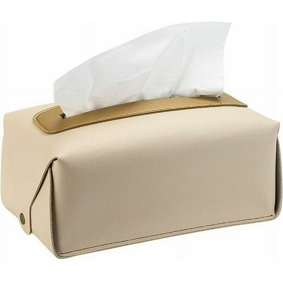 Modern Decorative Tissue Box Cover, High Density Fiberboard Reinforced PU Leather Tissue Box Cover for Stylish Storage & Easy Replacement in Bathroom Vanity (Beige)