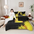thumbnail image 4 of Manfei Female Men Initial Alphabet Baseball L Full Size Comforter Sets 3-Piece,Black Yellow Graffiti Splash Bedding Comforter Set,Sport Gamer Lightweight Bedding Sets,Microfiber Bedroom Decor, 4 of 8