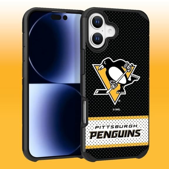 Apple iPhone 16 (6.1) - NHL Licensed Pittsburg Penguins Team Logo on Jersey Textured Dual Layer Case