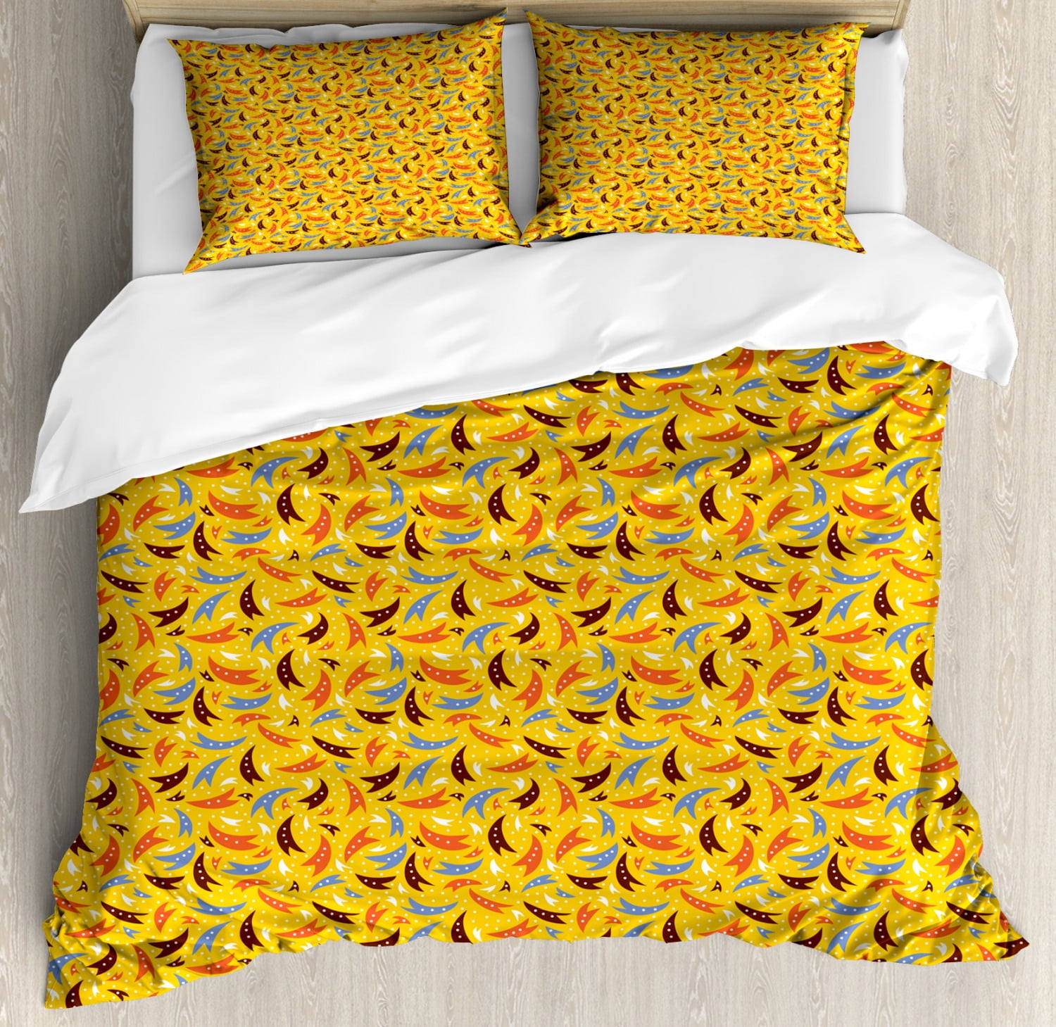 Colorful Duvet Cover Set King Size Abstract Tails Doodle Pattern