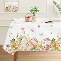 Easter Tablecloth 60 x 120 Inch, Bunny Egg Flowers Happy Easter Table Cloth, Stain and Wrinkle Resistant Washable Rectangle Table Cover for Spring Holiday Party Picnic Dinner Decor