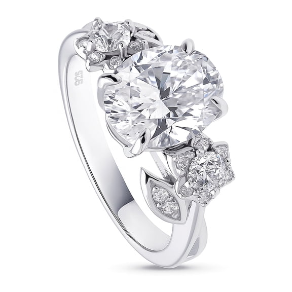 BERRICLE Sterling Silver Flower 3-Stone Engagement Rings for Women 2.5 Carat Cubic Zirconia CZ Ring Size 7