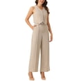 thumbnail image 4 of INSPIRAR CHIC Conjunto de Dos Piezas Casual Sin Mangas Top Corto Cuello en V Pantalones de Pierna Ancha S Apricot, 4 of 6