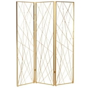DecMode Glam Metal Foldable 3 Panel Room Divider Screen with Gold Geometric Design, 59"W x 79"H