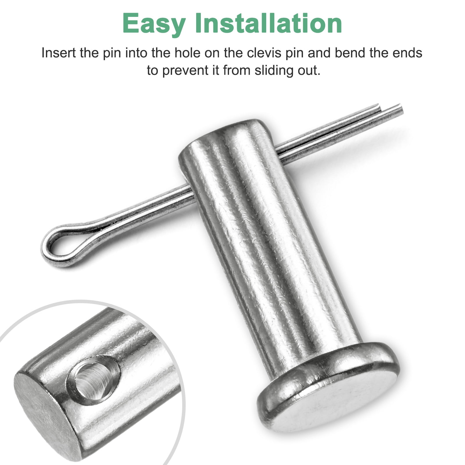 Uxcell 4-Pack Single Hole Clevis Pins, M10 x 120mm 304 Stainless Steel Flat Head Clevis Pins Link Hinge Pin Reusable