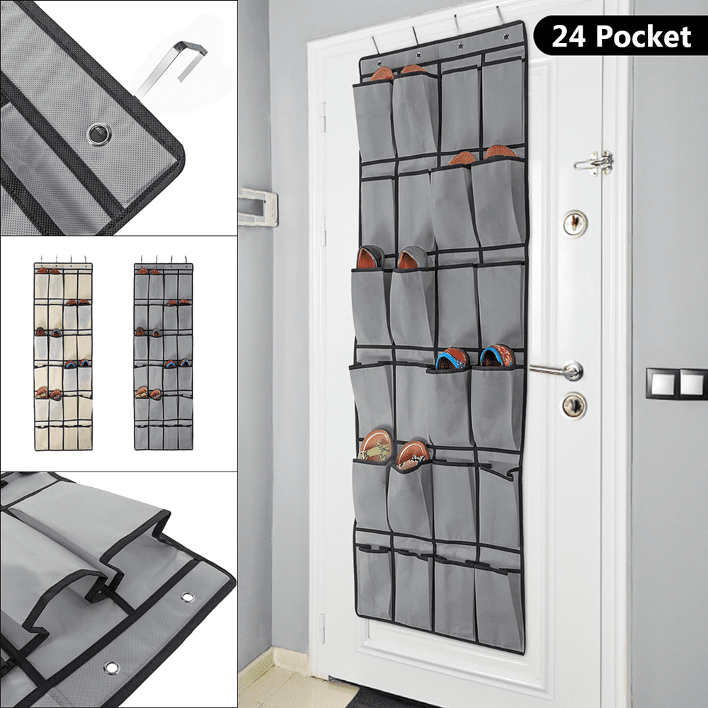 OKIl 24 Pockets Door Hanging Shoe Organizer Over The Door Mesh Storage Racks Closet Hook Hanging Holder