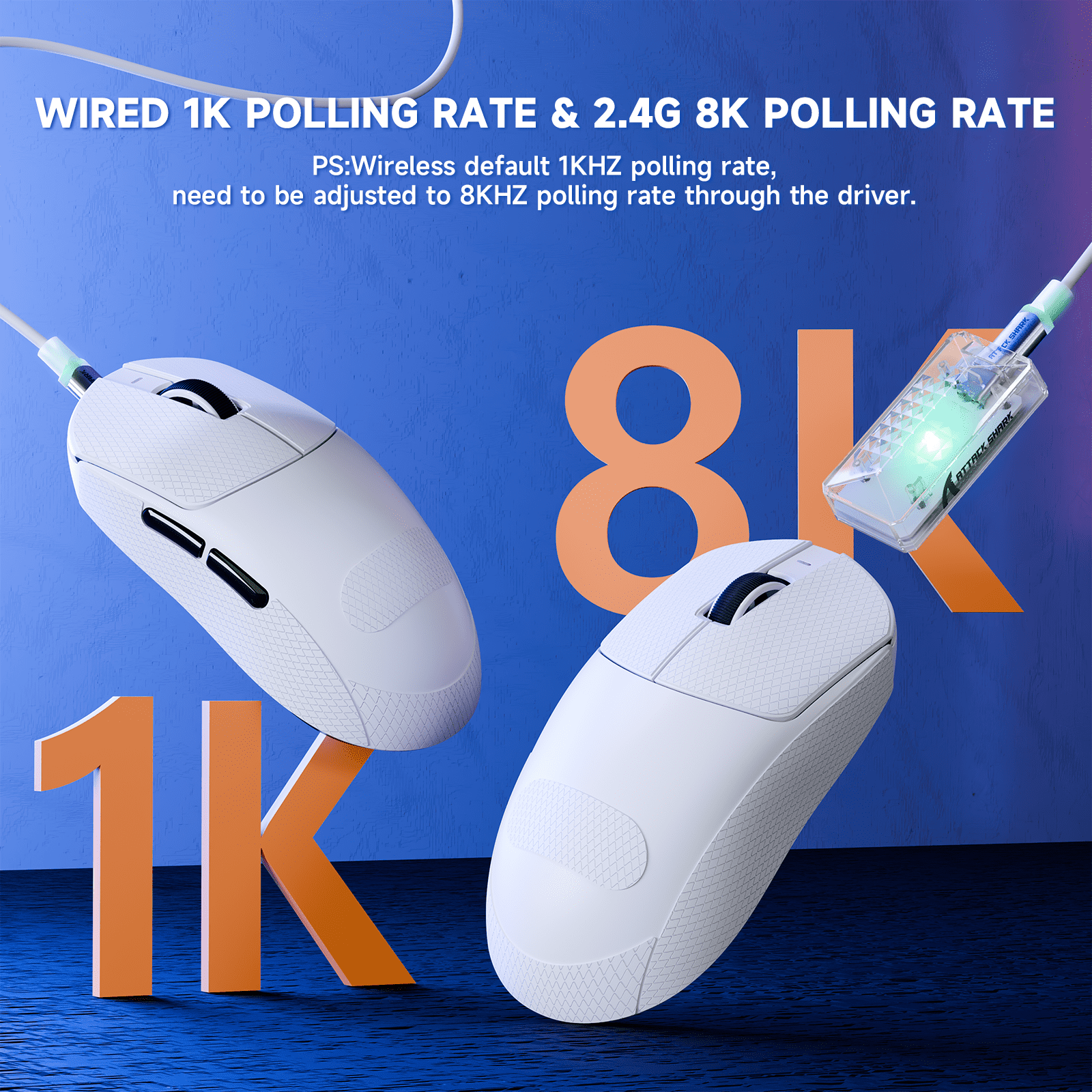 ATTACK SHARK X8PPO 8K Mouse with Grip Tape for Large Hand, 55g SUPERLIGHT, PixArt PAW3395PRO Gaming Sensor, BT/2.4G Wireless/Wired, 6 Adjustable DPI up to 40000, 500mAh Battery (White)