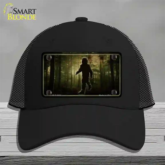 Bigfoot In The Woods Novelty License Plate Hat Mesh Black