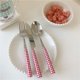 thumbnail image 4 of Cuchillo y tenedor de acero inoxidable, cuchara a cuadros rojo y azul, 4 of 5