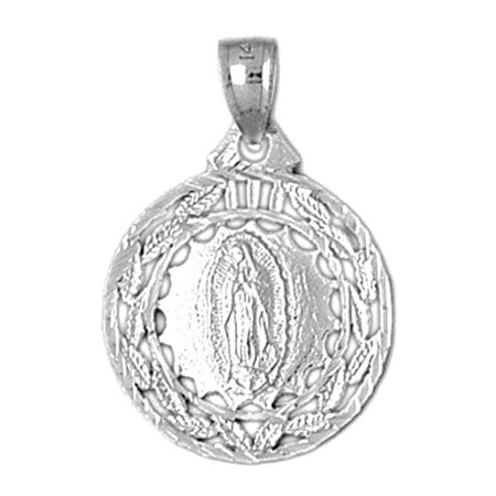 18K White Gold Our Lady Guadalupe Pendant - 28 mm