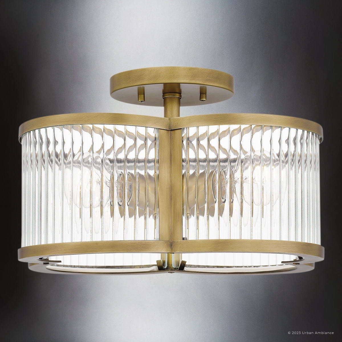 Luxury Art Deco Ceiling Light, Weathered Brass, UQL4480