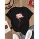 thumbnail image 1 of Camiseta de manga corta para mujer, estilo casual y moderna, con cuello redondo y estampado de letras con flores de loto, ideal para adultos., 1 of 6